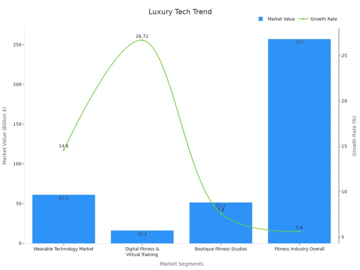 Chart showing market value and growth rate for fitness segments