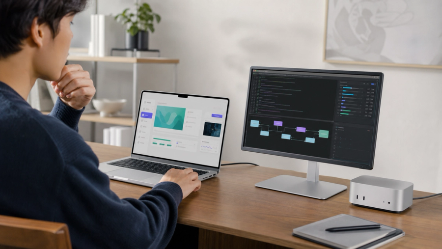 A Mac running three distinct local AI workflows for Nativ, Ollama and LM Studio
