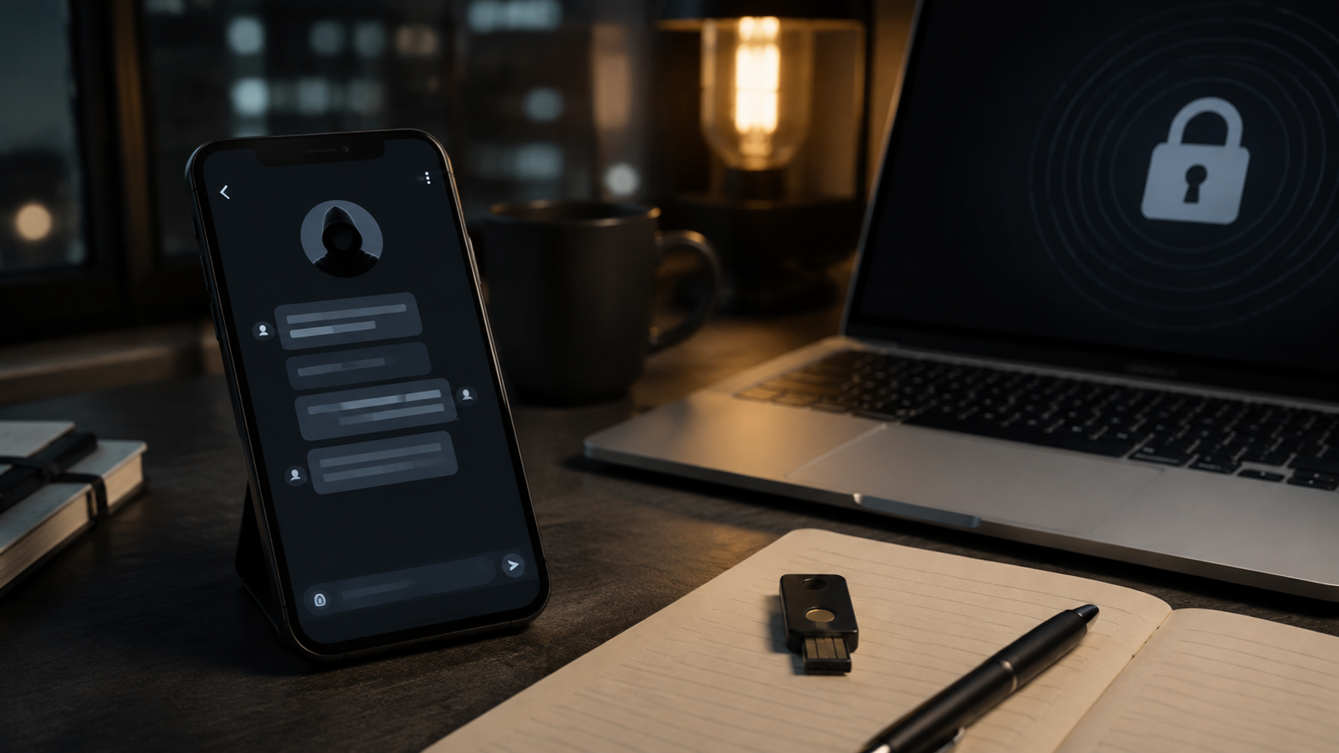 Phone, laptop and incident notes used to respond to a cyber-extortion message