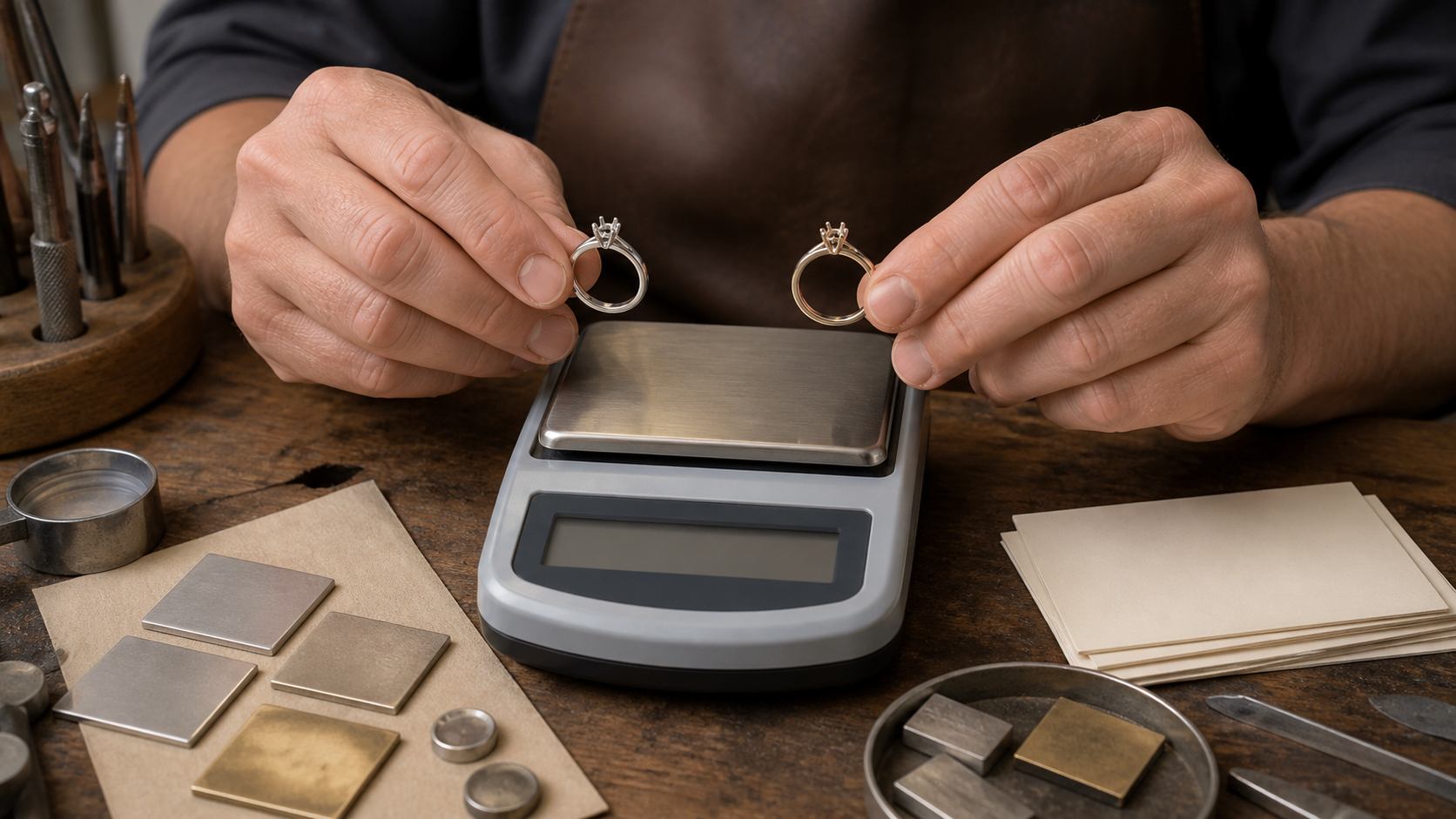 Platinum and white gold engagement ring settings compared by weight, finish and construction