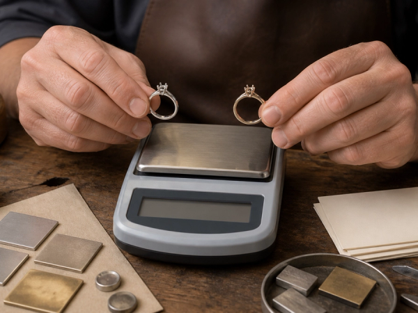 Platinum and white gold engagement ring settings compared by weight, finish and construction
