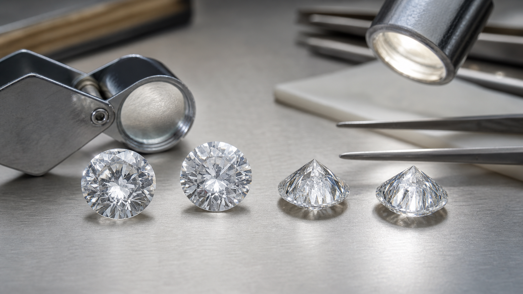 VVS and VS diamonds inspected face-up and under a jeweller's loupe