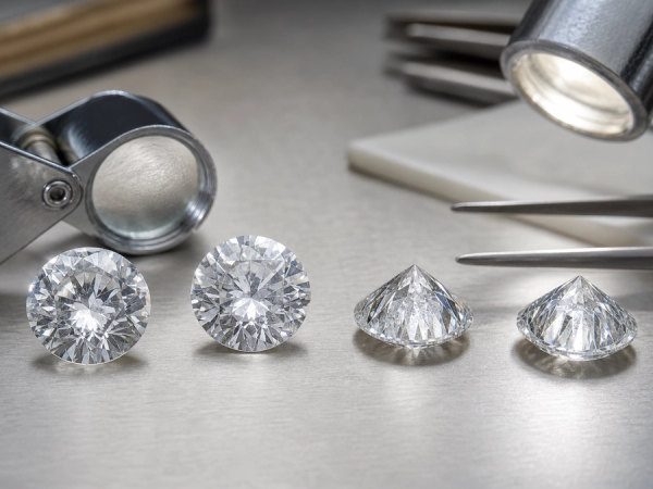 VVS and VS diamonds inspected face-up and under a jeweller's loupe