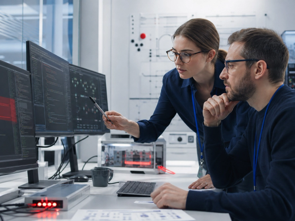Security engineers reviewing an AI-generated vulnerability report inside an isolated code-analysis environment