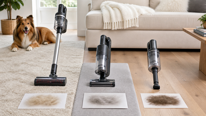 Cordless vacuums compared on carpet, upholstery and hard-floor pet hair