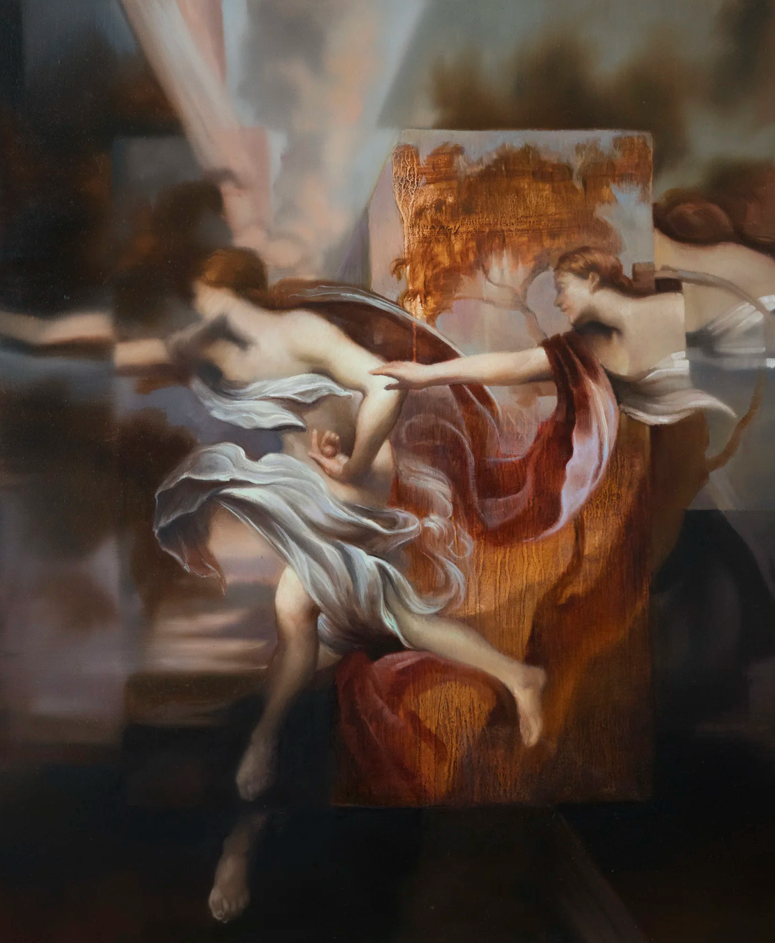 Dark fabric draped across a landscape