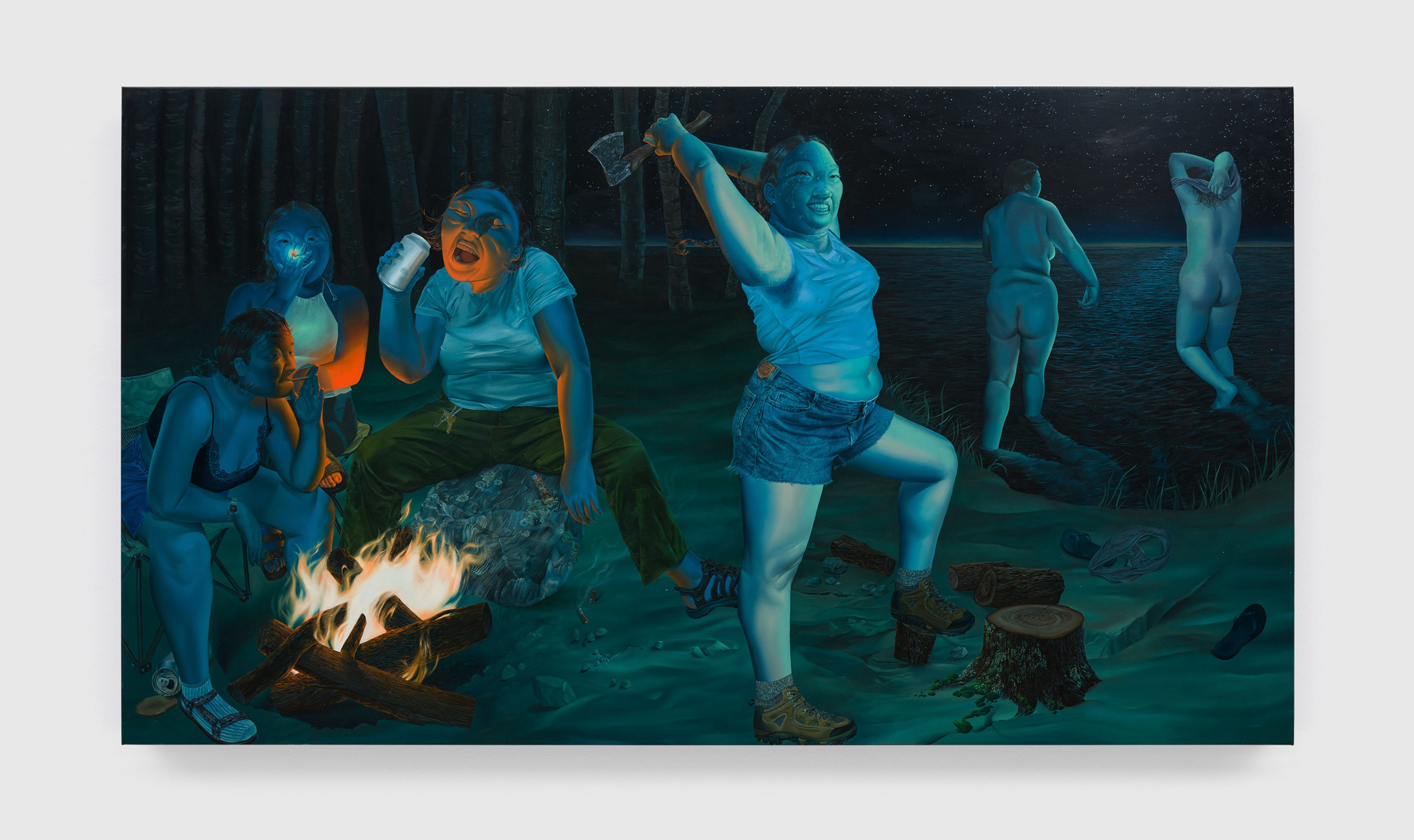 Blue figures gathered around a fire