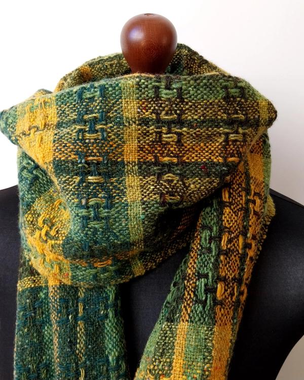 scarf merino handwoven green yellow