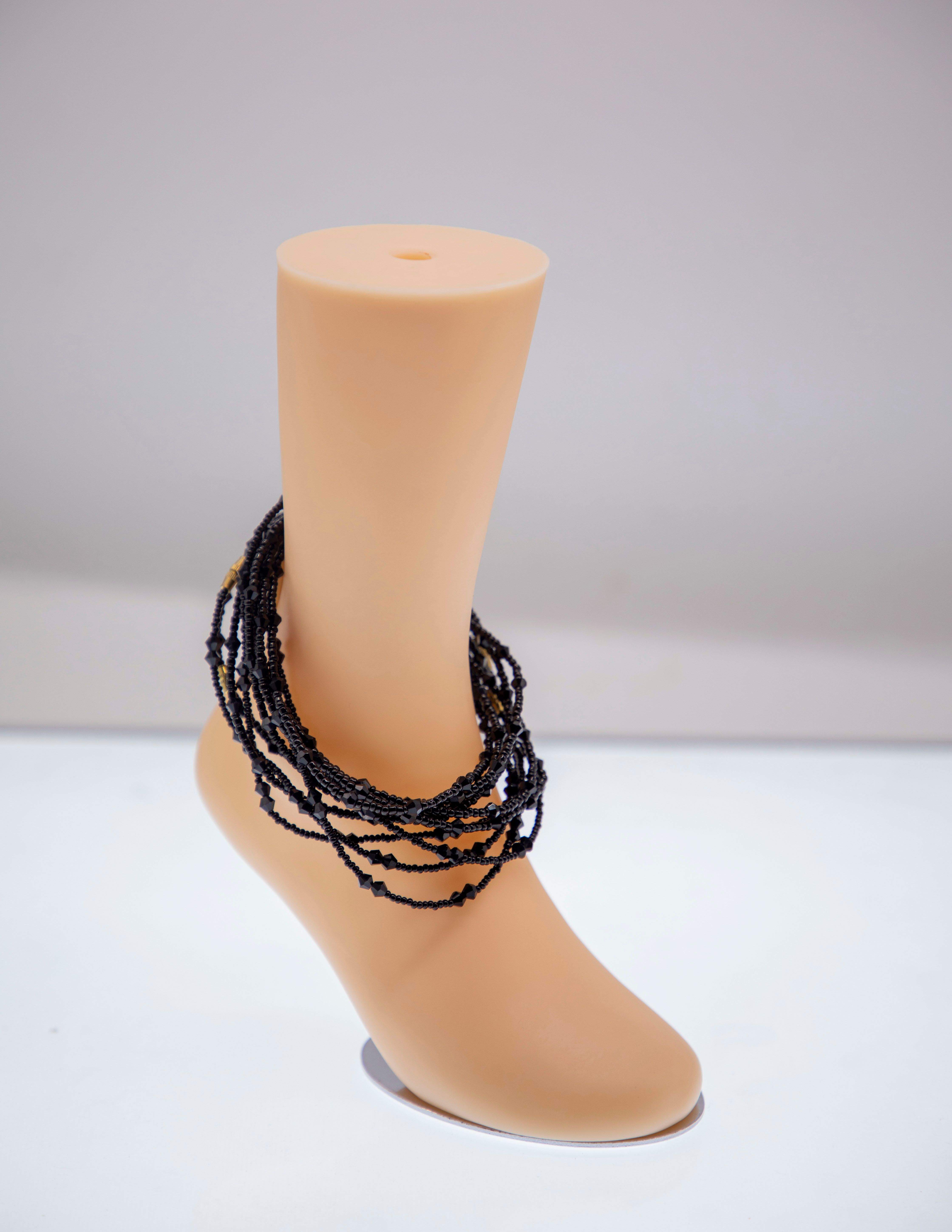 Layered Beaded Anklet - Midnight Black