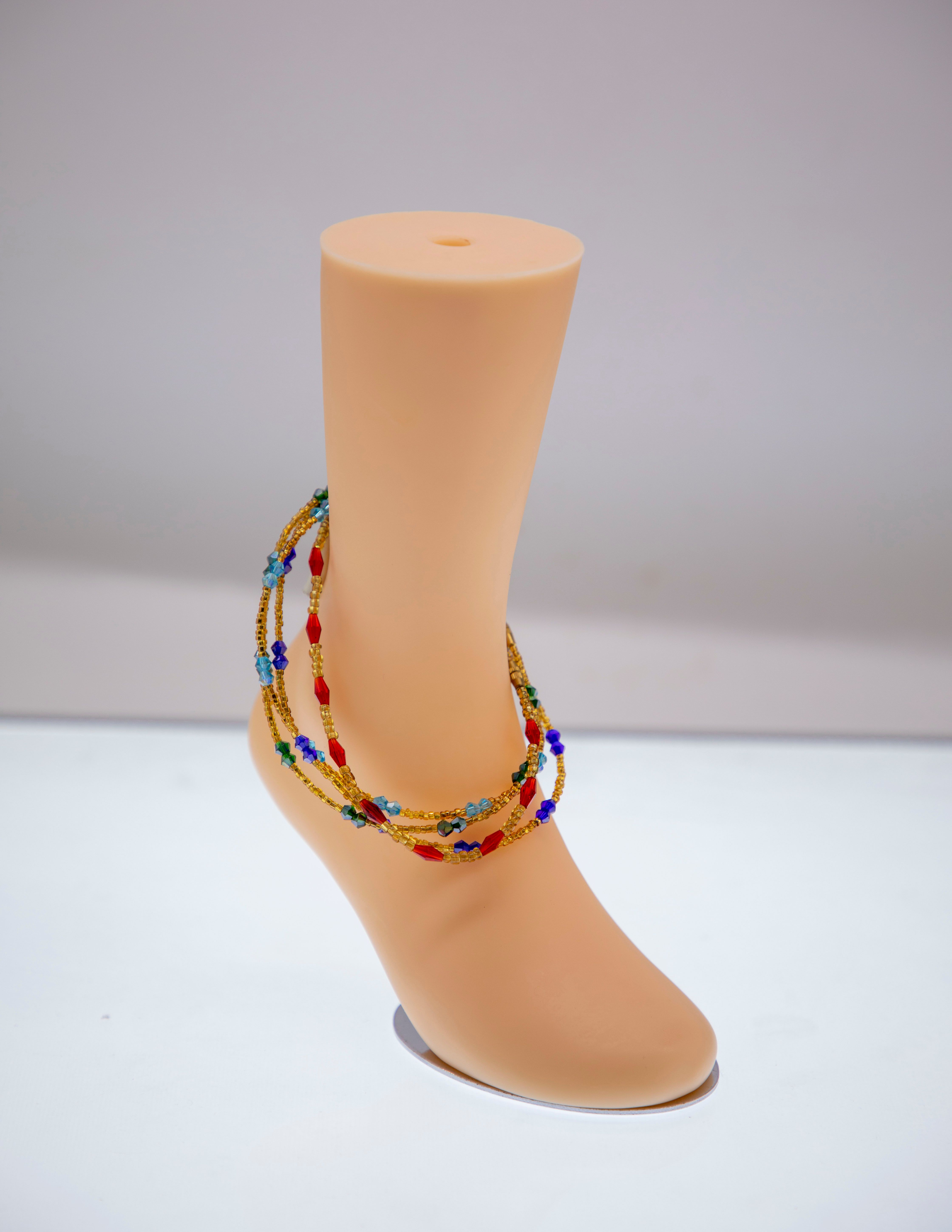 Layered Beaded Anklet - Blue Red