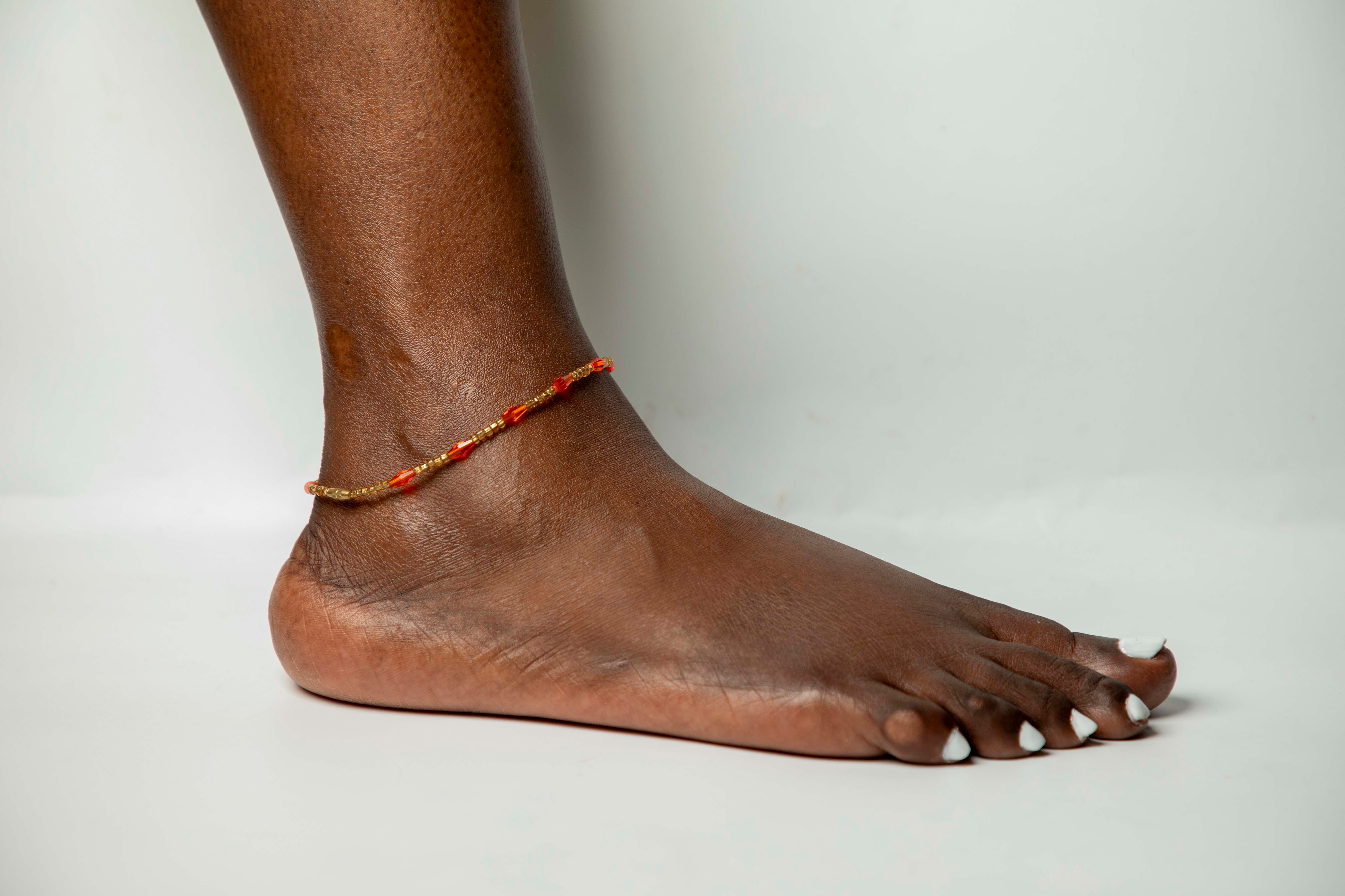 Single Strand Beaded Anklet - Orange