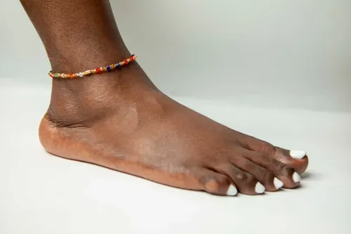 Single Strand Beaded Anklet - Red-Blue