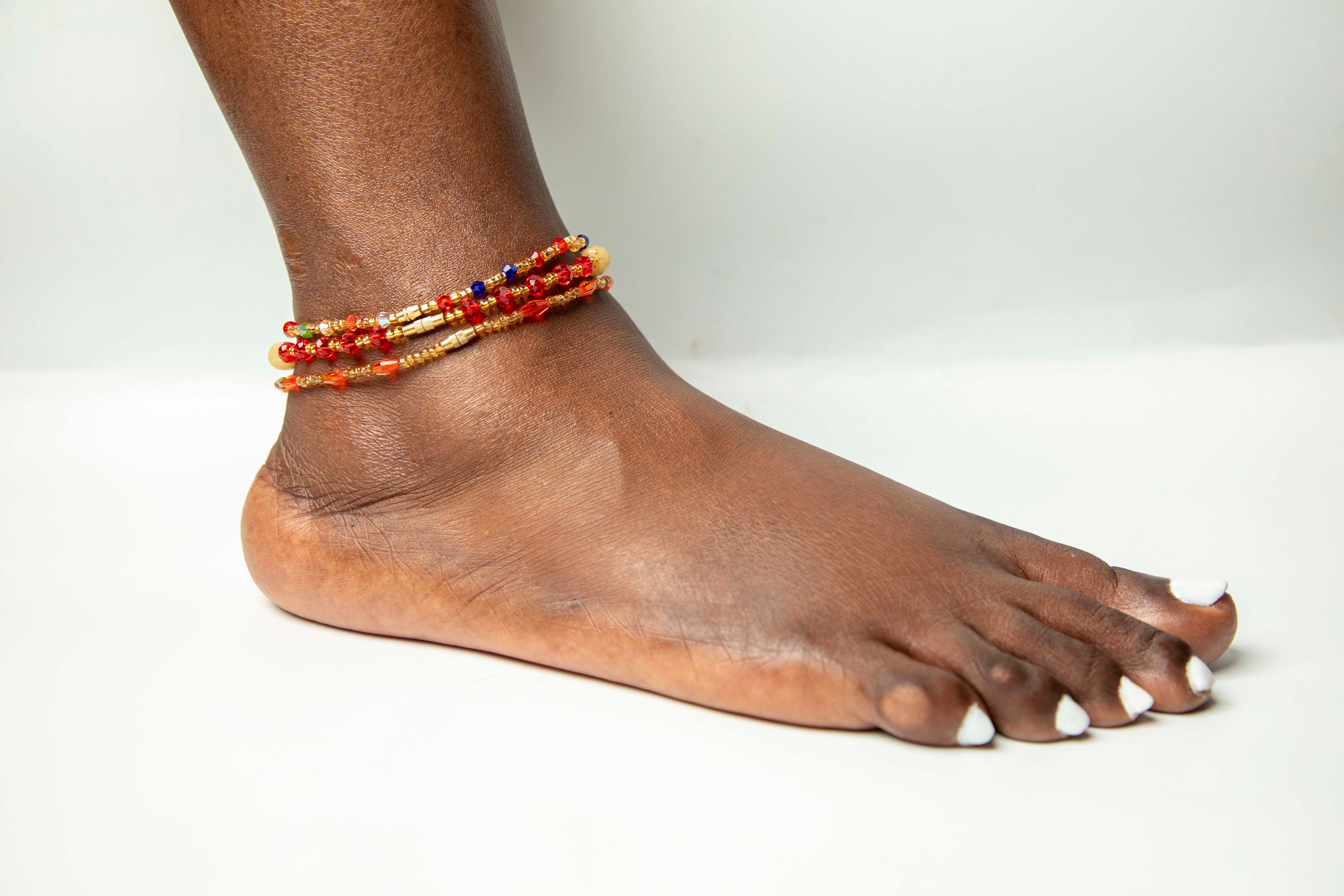 Layered Beaded Anklet - Ruby Red