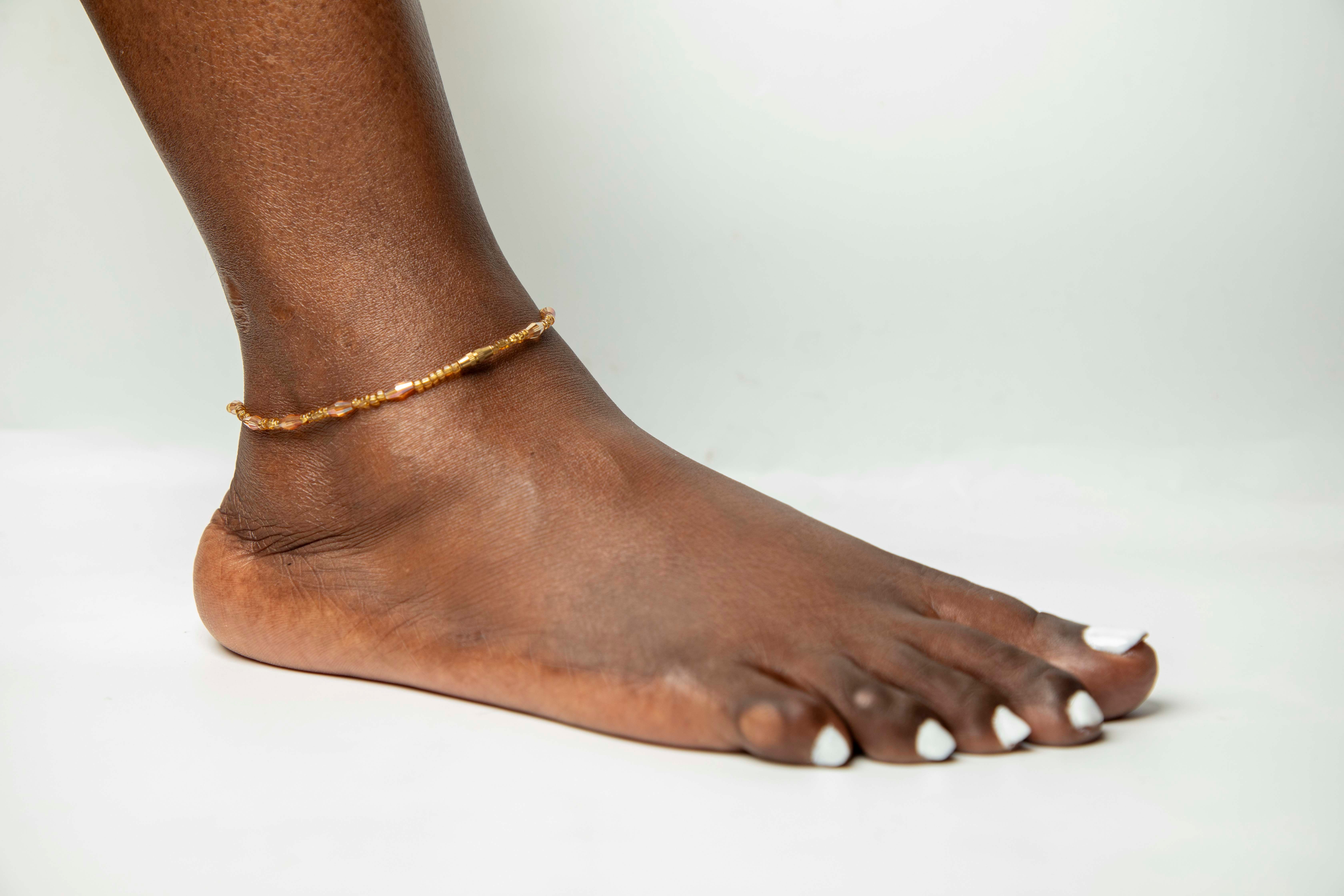 Single Strand Beaded Anklet - Earthy Brown
