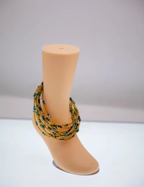 Layered Beaded Anklet - Forest Green