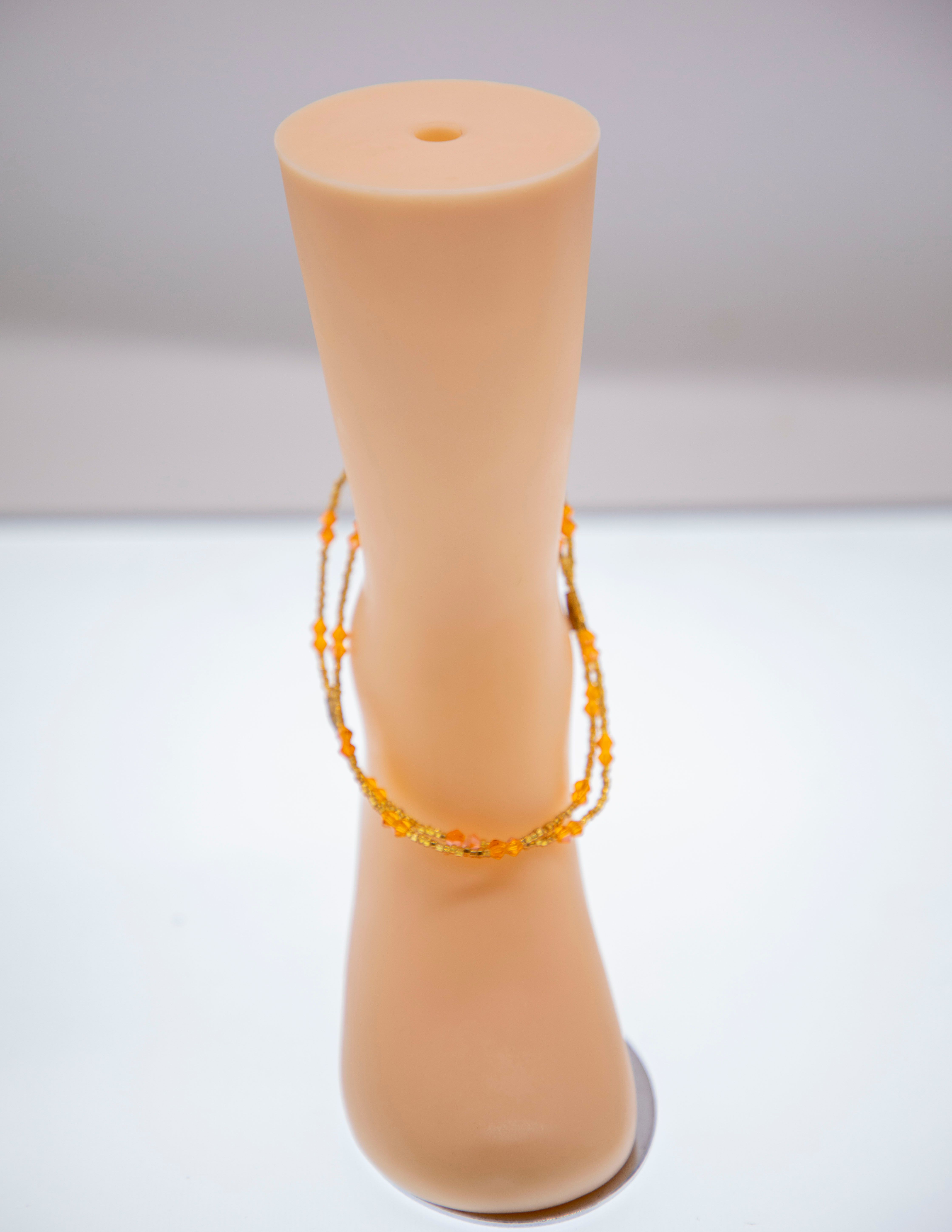 Double Strand Beaded Anklet - Yellow