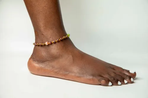 Single Strand Beaded Anklet - Purple-Green