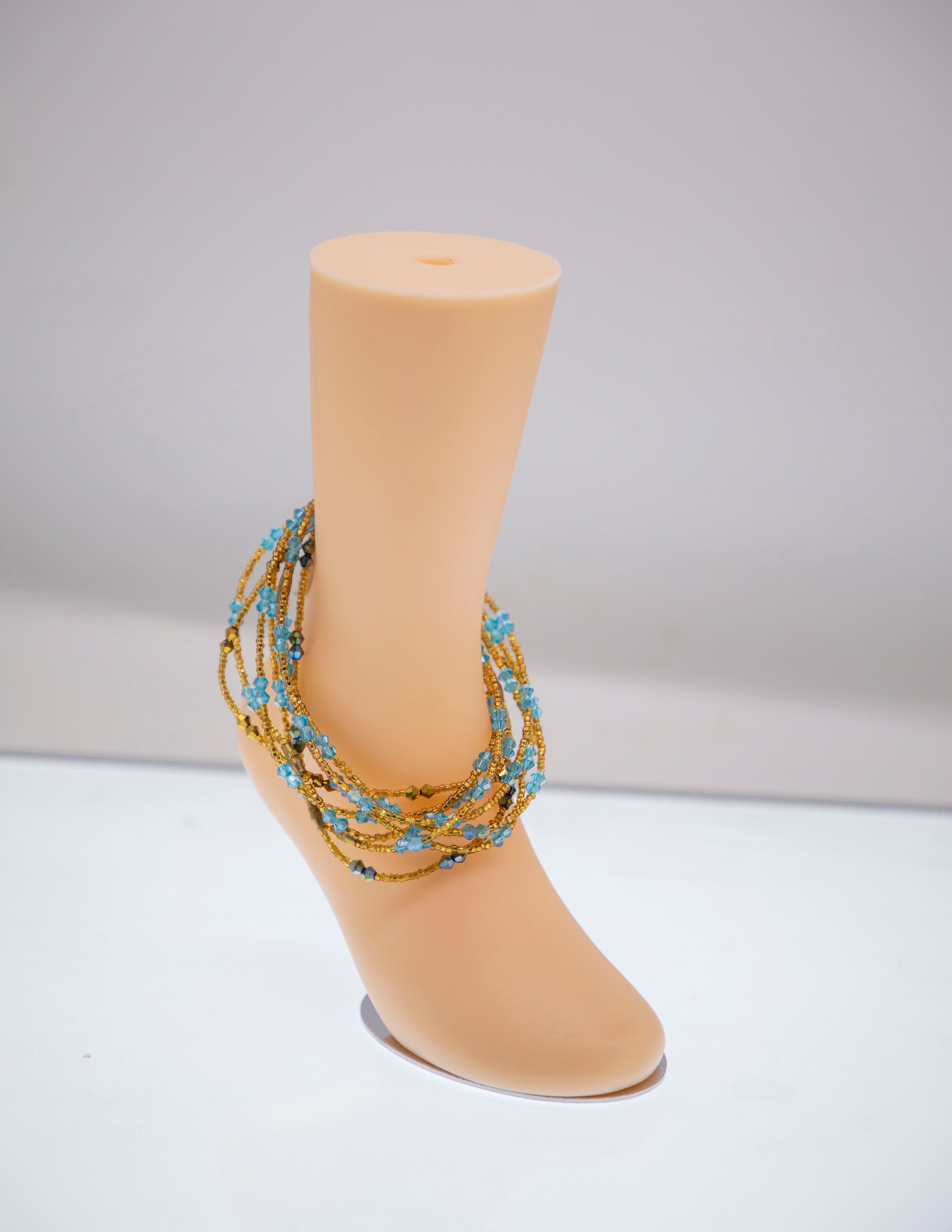 Layered Beaded Anklet - Pastel Blue