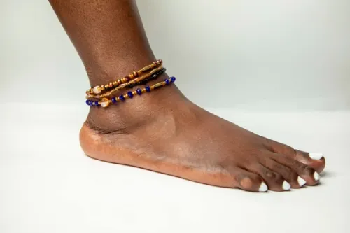 Layered Beaded Anklet - Earthy Brown Blue