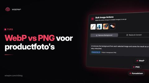 WebP vs PNG voor productfoto's: formaten, bestandsgrootte en kanaaleisen