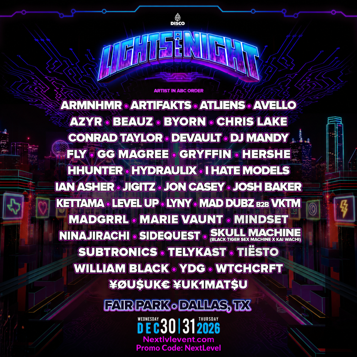 Lights All Night Dallas flyer for Silo at Fair Park