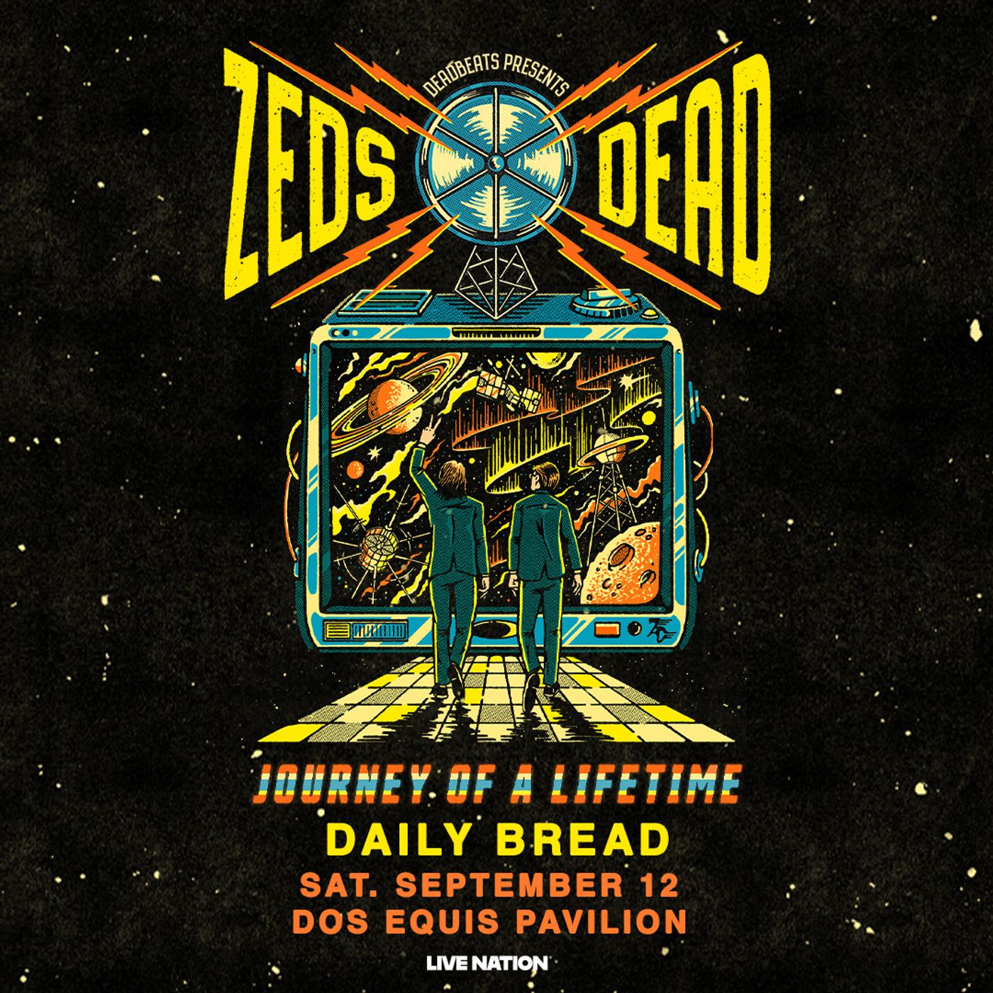 Zeds Dead: Journey Of A Lifetime Tour flyer for Next Level Events at Dos Equis Pavilion, Dallas, TX