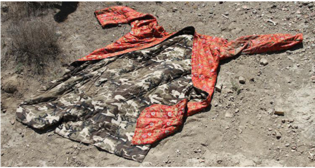 Said Atabekov, Genghis Khan’s clothing in Otyrar, 2014, Installation silk and cotton, courtesy the artist and Aspan Gallery.