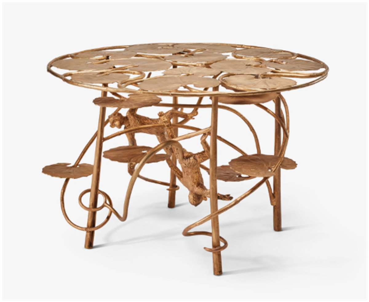 Claude Lalanne, Table lotus et singe, 1991, bronze doré, est. 300 000-500 000 euros. © Christie’s images limited 2023
