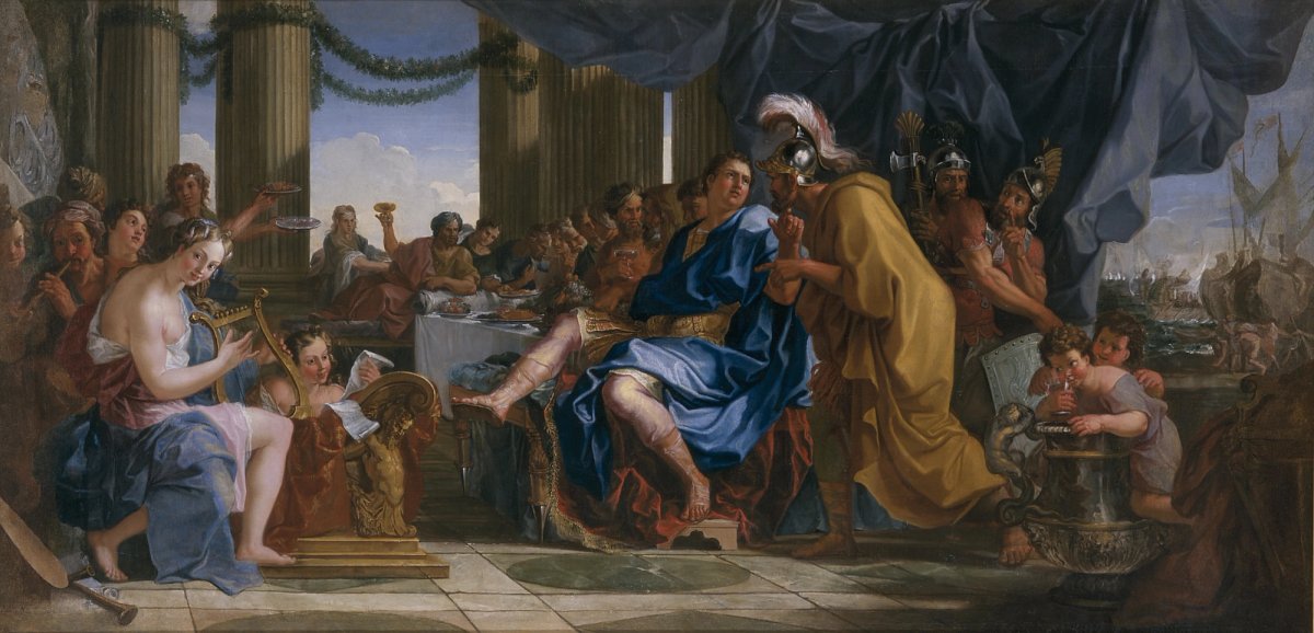 Noël Coypel, Néron au milieu d’un festin ordonnant la mort d’Agrippine, 1700-1702, huile sur toile, 138 x 282 cm. Grenoble, musée de Grenoble, dépôt du musée du Louvre. Crédit : Grenoble, Ville de Grenoble / Musée de Grenoble – J.-L. Lacroix