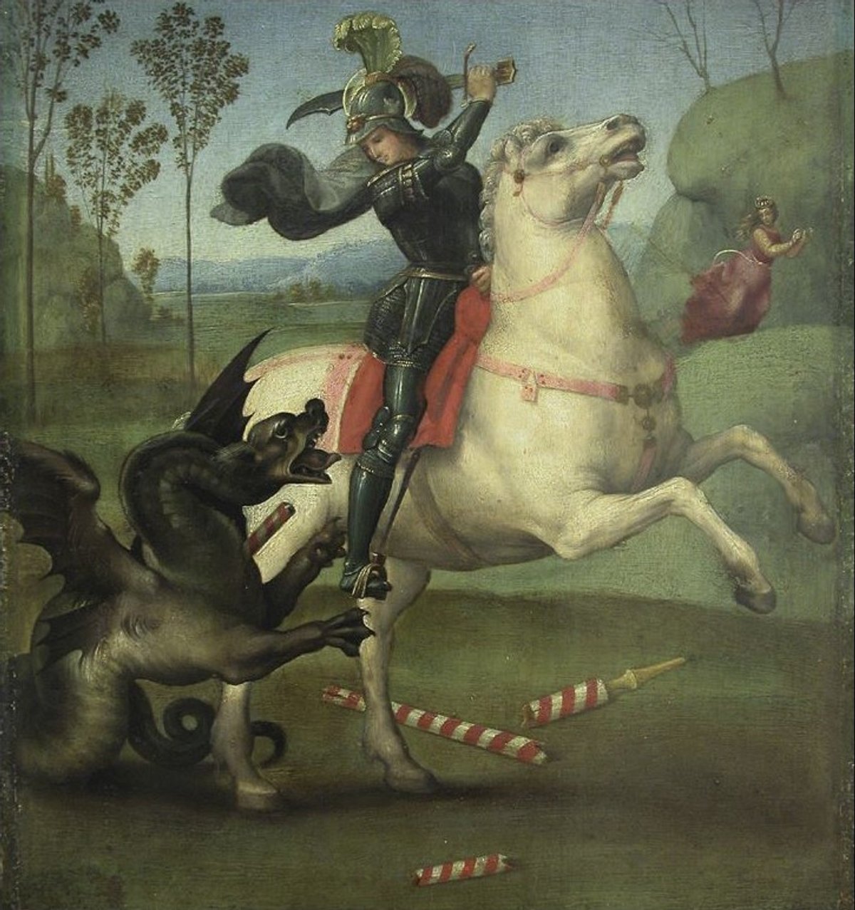 Raphaël, Saint Georges luttant avec le dragon, vers 1503-1505, huile sur bois de peuplier, musée du Louvre, Paris. © Musée du Louvre, dist. GrandPalaisRmn/Jean-Gilles Berizzi