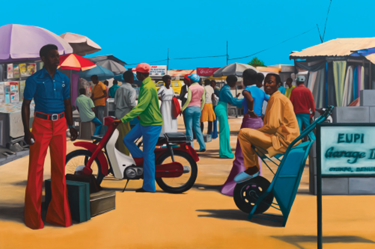 Peter Uka, Transit Point, 2023, huile sur toile. Courtesy de l’artiste et de la Mariane Ibrahim Gallery