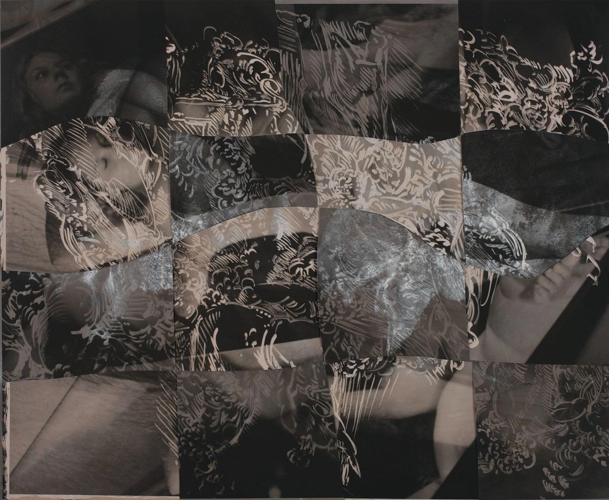 François Rouan, Sempervirens XI, 2004-2008, tressage de tirages argentiques sur film Bergger, opacifié au dos avec rehauts de peinture à la cire, H. 51 ; L. 61 cm. Collection de l’artiste. © ADAGP, Paris, 2025. Image © Atelier Laversine