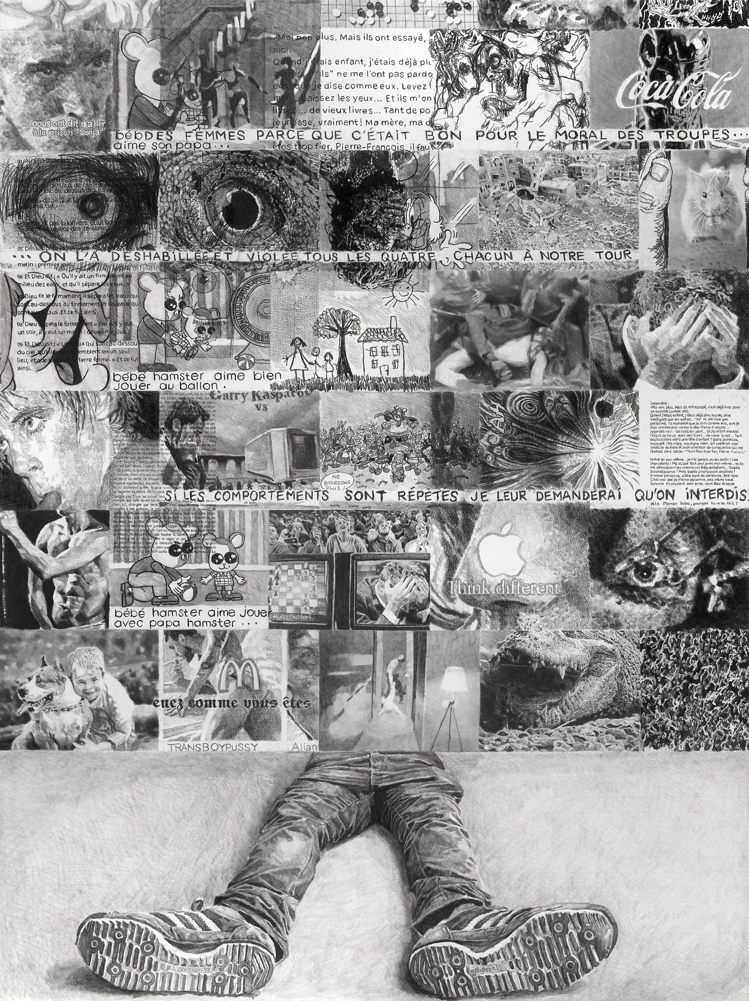Jérôme Zonder, Étude pour un portrait de Pierre-François #113, 2026, graphite et fusain sur papier, 200 x 150 cm. © Jérôme Zonder, Adagp, Paris, 2026. Courtesy de l’artiste et de la Galerie Nathalie Obadia Paris/Bruxelles