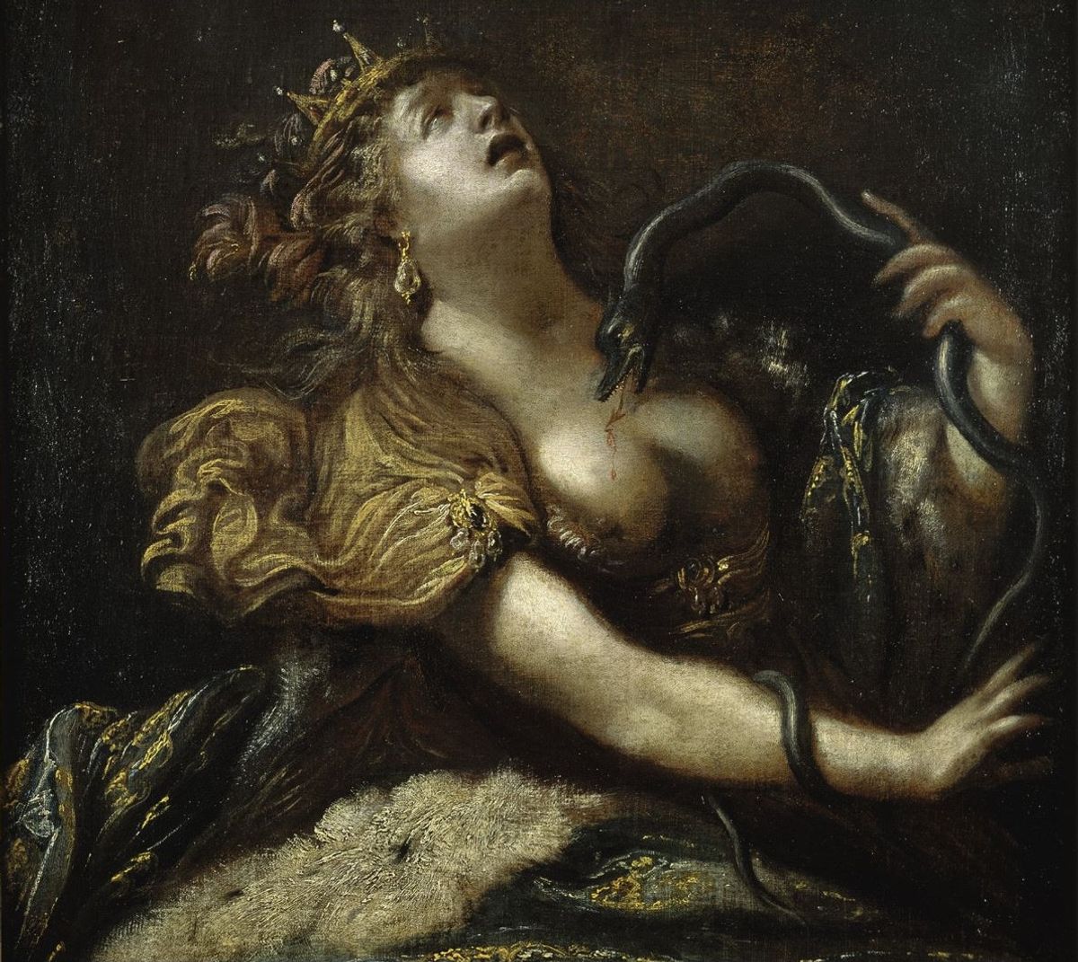 Claude Vignon, Cléopâtre se donnant la mort, 1640-1650, huile sur toile, Rennes, musée des Beaux-Arts. Photo Wikipédia
