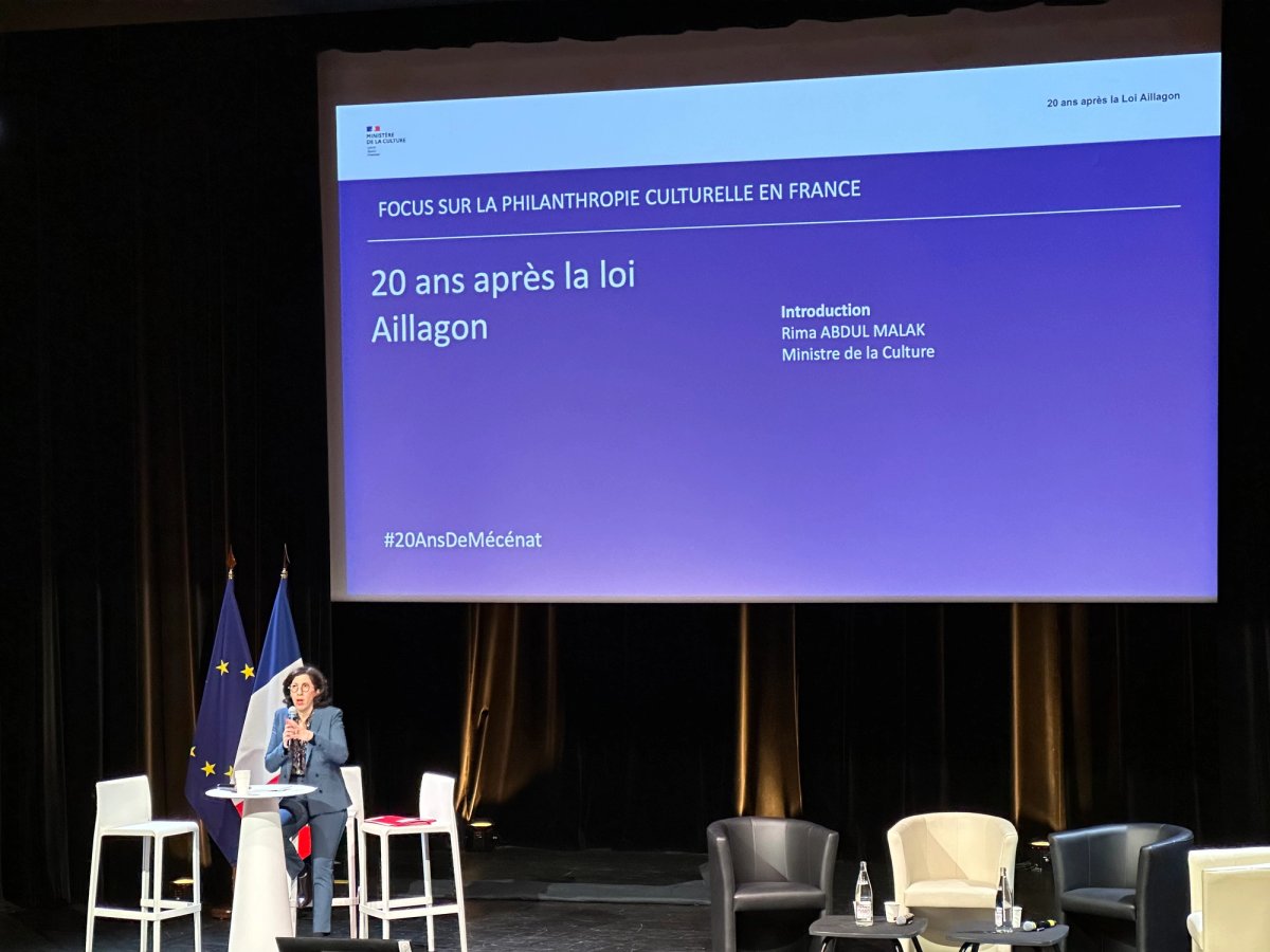 Rima Abdul Malak, ministre de la Culture, le 11 décembre 2023 au musée Guimet à Paris, lors de la rencontre autour du mécénat culturel, à l’occasion des 20 ans de la loi du 1er août 2003 relative au mécénat, aux associations et aux fondations. Photo : Philippe Régnier