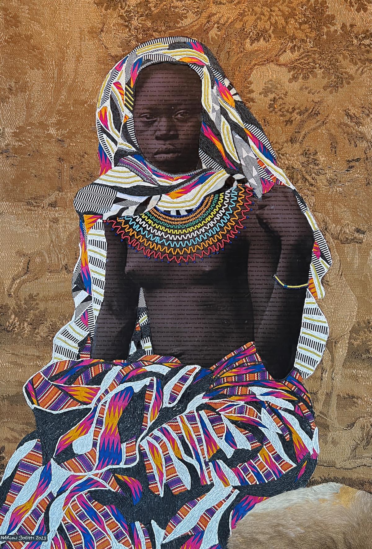 Marion Boehm, Nkosi, 2023, 130 x 90 cm, Technique mixte et collage sur papier. © Marion Boehm, Artcurial, OOA Gallery