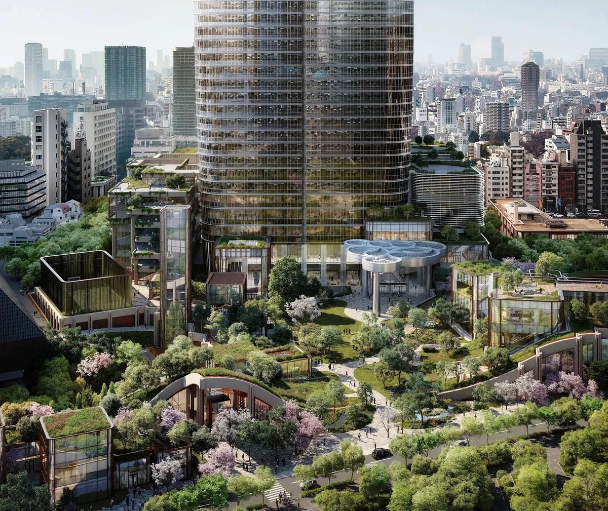 L'environnement dans lequel va s'inscrire le futur espace de Pace à Tokyo. © DBOX for Mori Building Co Ltd Azabudai Hills