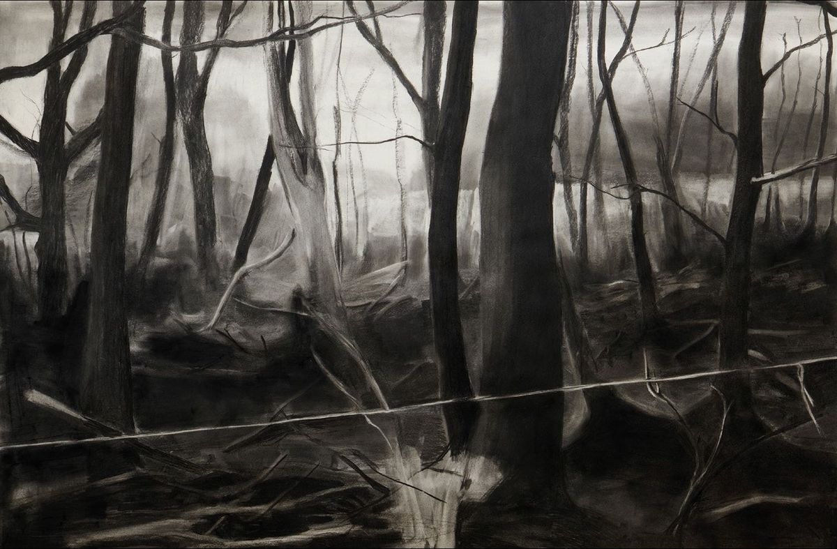 Yann Freichels, Sans titre, 2022, fusain sur papier. Courtesy de l’artiste et d’Annie Gentils Gallery
