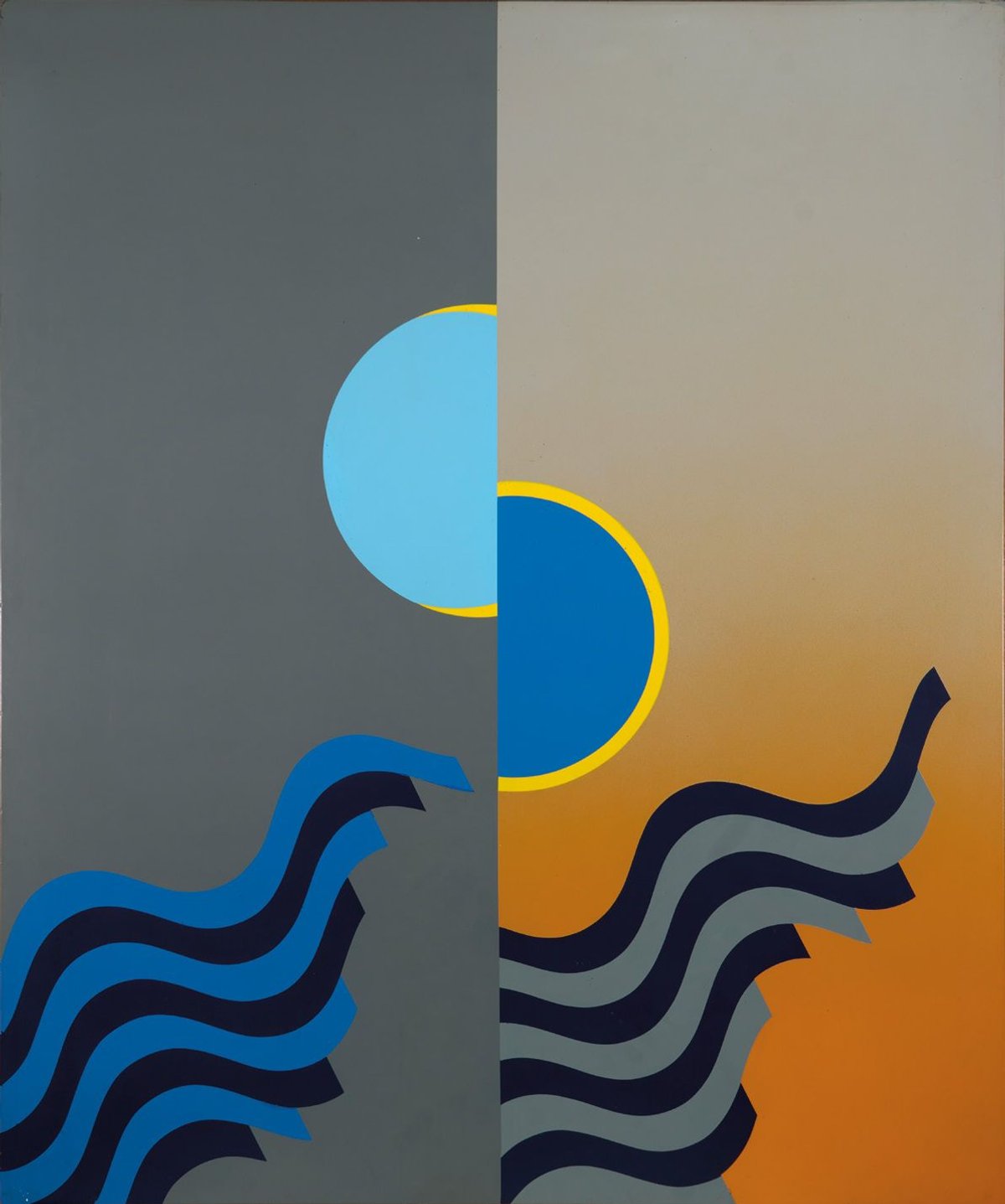 Mohamed Melehi, Lune brisée, 1985, peinture cellulosique sur bois, musée Mohammed VI d’art moderne et contemporain, Rabat. Courtesy du MMVI. Photo radouanelbedri2026