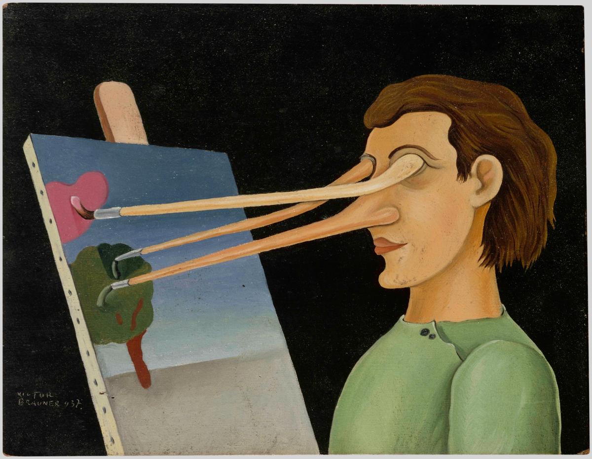 Victor Brauner, Sur le motif, 1937, huile sur bois (chêne), 14 x 18 cm. Don de Mme Jacqueline Victor Brauner en 1982. Collection Centre Pompidou, Paris. Musée national d’art moderne - Centre de création industrielle. © Adagp, Paris