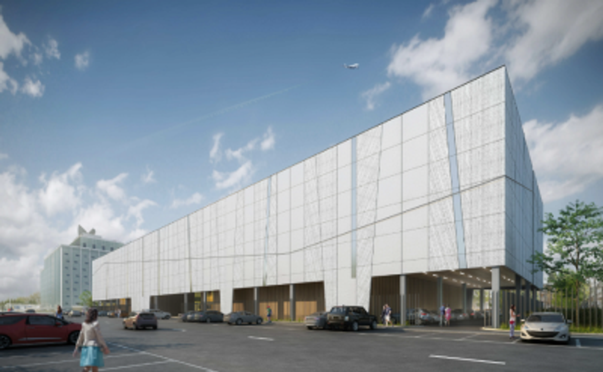 Perspective ouest du futur centre de stockage et de conservation d’œuvres d’art de l’aéroport Paris-Le Bourget. © GBL Architectes