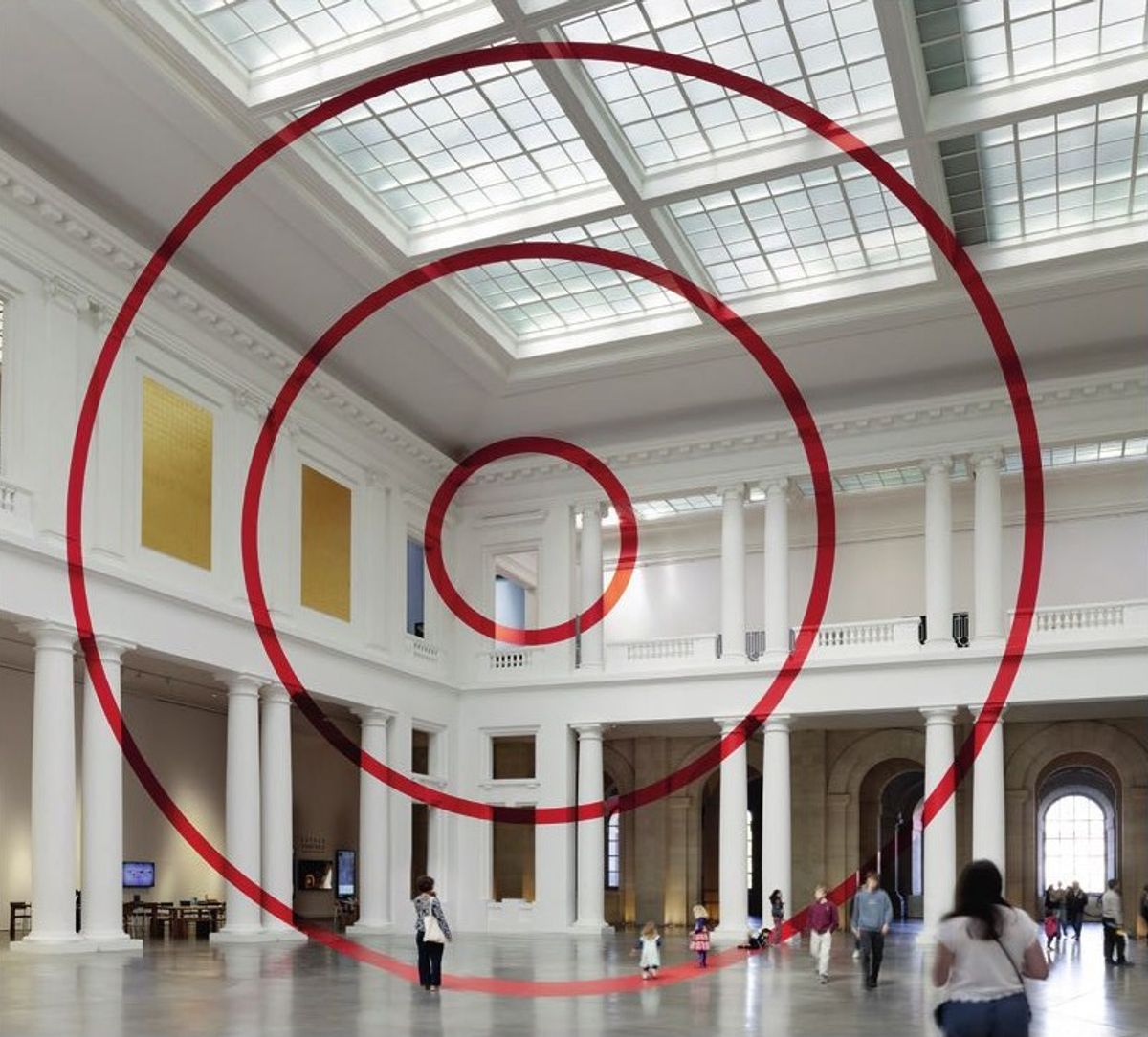 Felice Varini, Trois cercles concentriques pour l’atrium, palais des Beaux-Arts, Lille, 2025. Photo Clerin Morin
