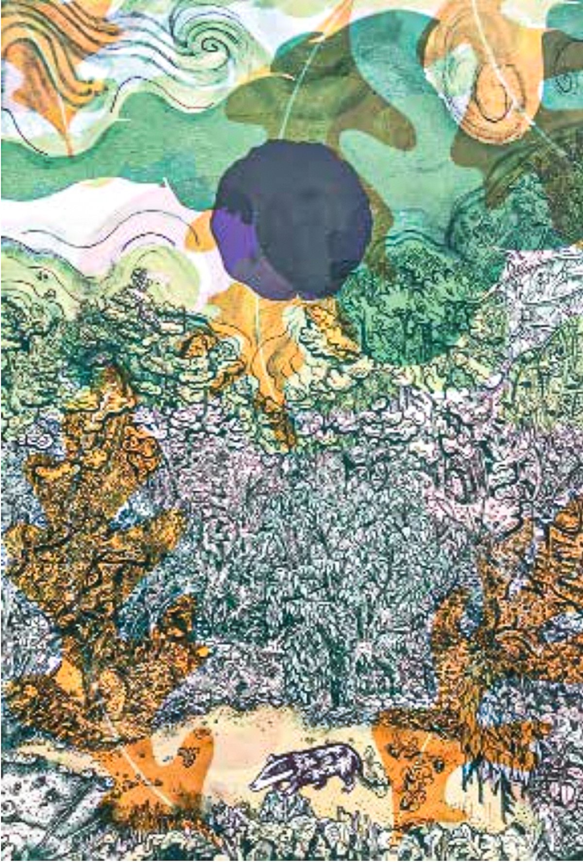 Lamarche & Ovize, Castiglione, le Mirazur, hiver, 2024. Lithographie et bois gravé sur vélin de Rives 270g. 40 ex. 90 x 63 cm.
Atelier Michael Woolworth — Bourse Stampa Adagp.
© Michael Woolworth © Adagp, Paris 2025