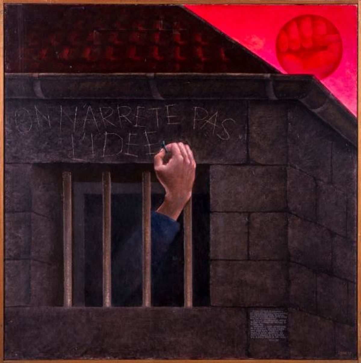 Robert Forgas, On n’arrête pas l’idée, 1972, huile sur toile, Museo de la Solidaridad Salvador Allende, Santiago du Chili. Courtesy Blaise Forgas