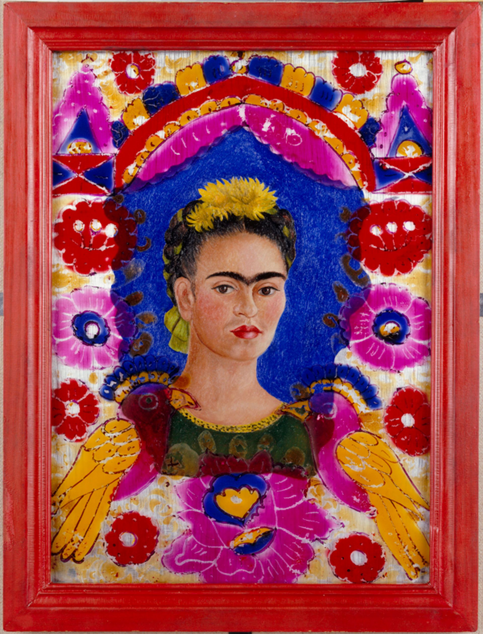 Frida Kahlo, Le Cadre, 1938, huile sur aluminium.© Banco de México D.Rivera F.Kahlo Museums Trust. © Centre Pompidou, MNAM-CCI, dist.RMN-Grand Palais/ Jean-Claude Planchet