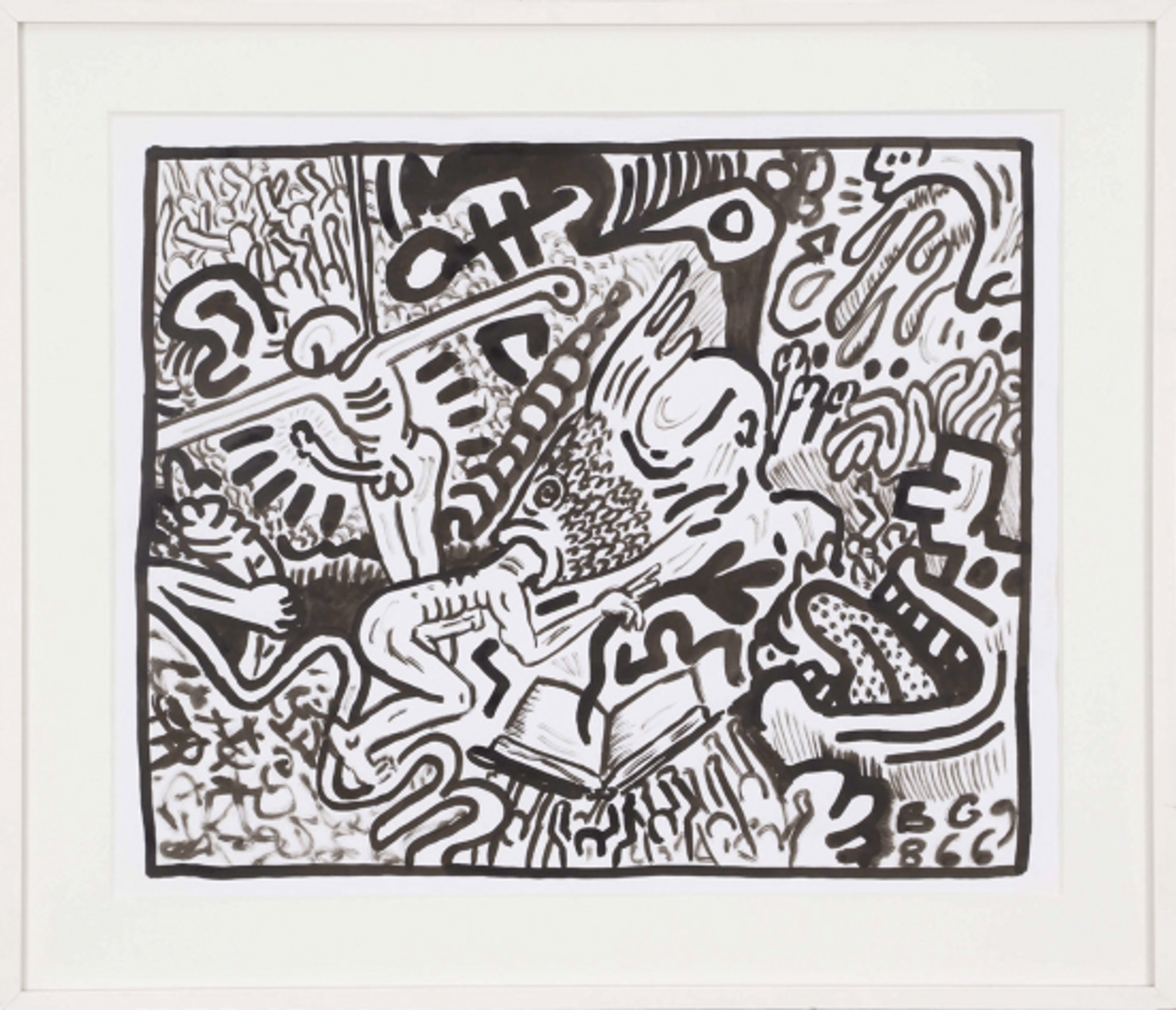 Keith Haring, For Brion (Hommage à Brion Gysin), 1986, encre de Chine sur papier, est. 60 000 - 80 000 euros. © Fauve Paris