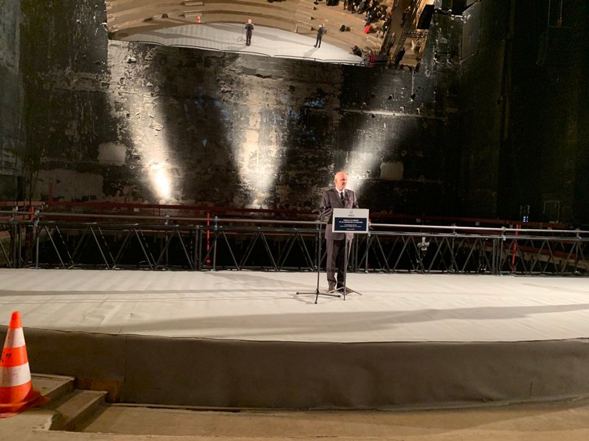 Les vœux de Christophe Girard au monde de la culture, dans un Théâtre de la Ville en plein chantier. © Théâtre de la Ville via twitter