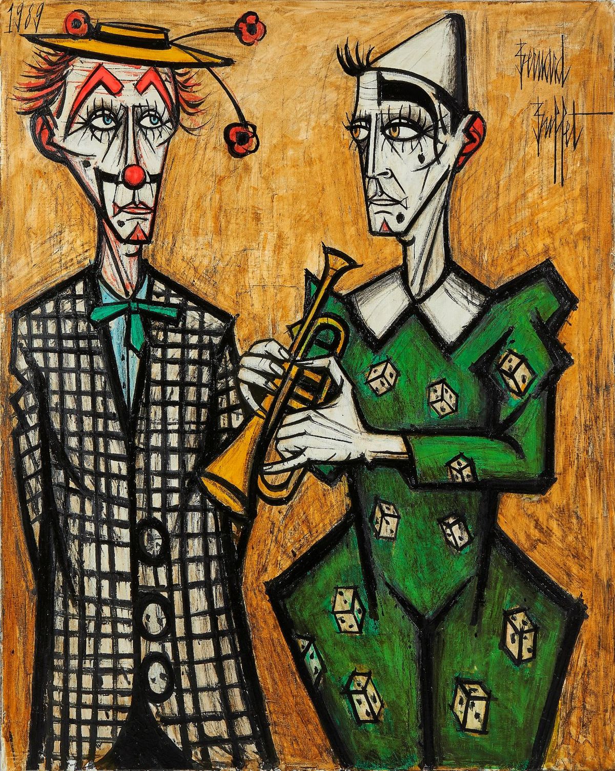 Bernard Buffet, Deux clowns trompette, 1989. Coll. Maurice Garnier, succession Ida Garnier. © Artcurial