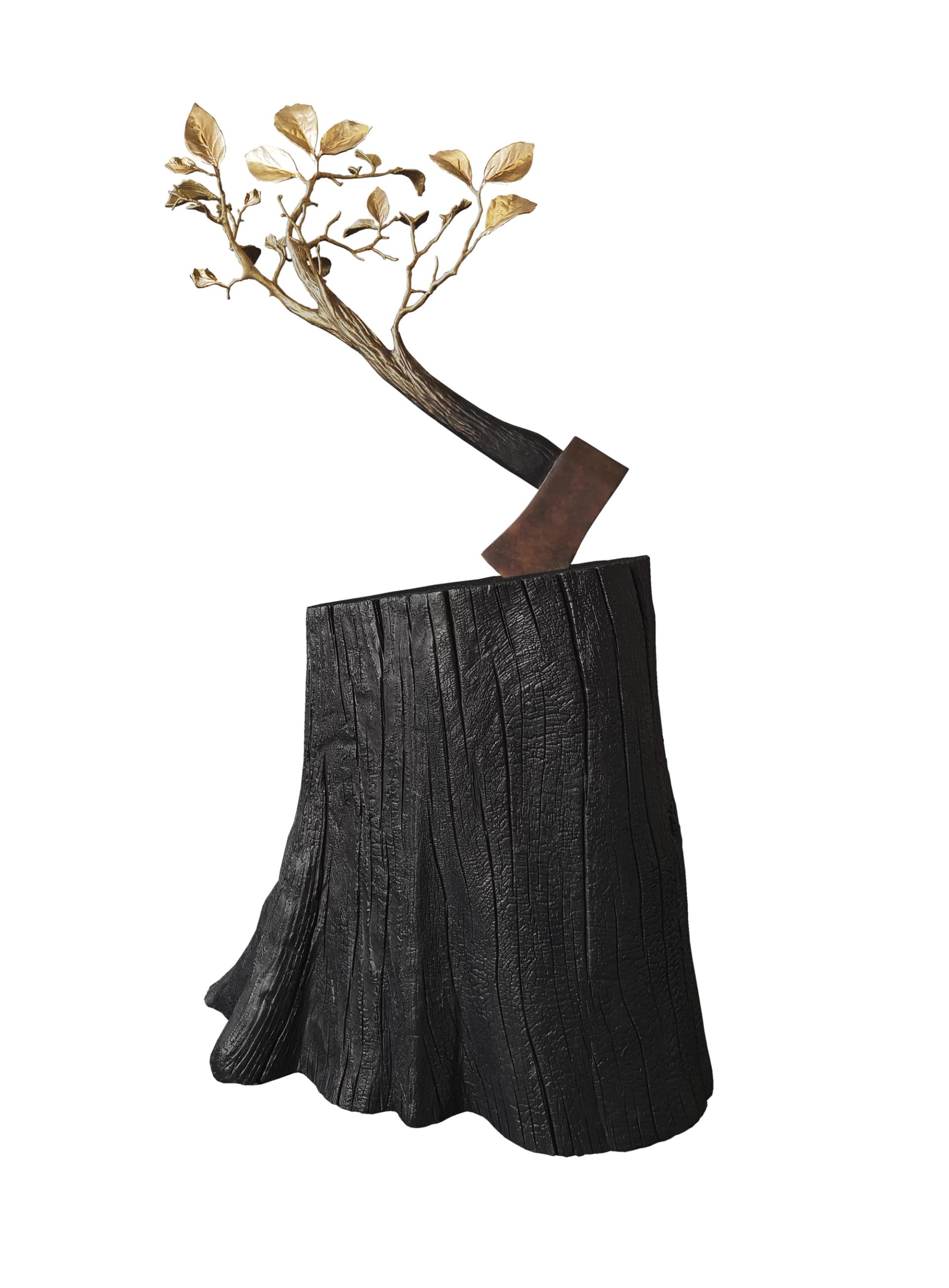 Ghyslain Bertholon, Rezilientia, 2020, sculpture, bronze et bois laqué. © Galerie Rabouan Moussion