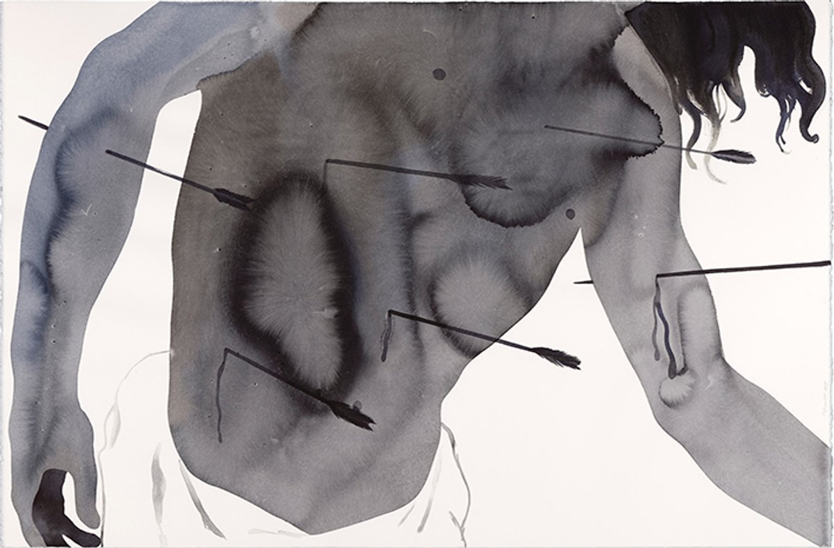 Françoise Pétrovitch, Saint Sébastien (Zurbarán), 2019, lavis d’encre sur papier, 80 x 120 cm. Courtesy Semiose, Paris. © A. Mole